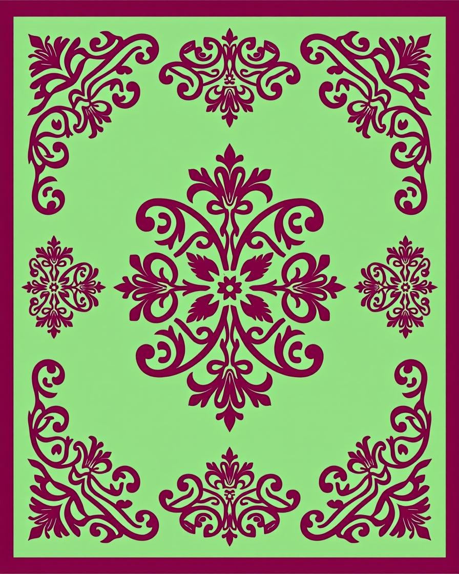 Burgundy Floral Medallion Light Green Rug