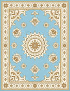 Light Blue Golden Floral Medallion Rug