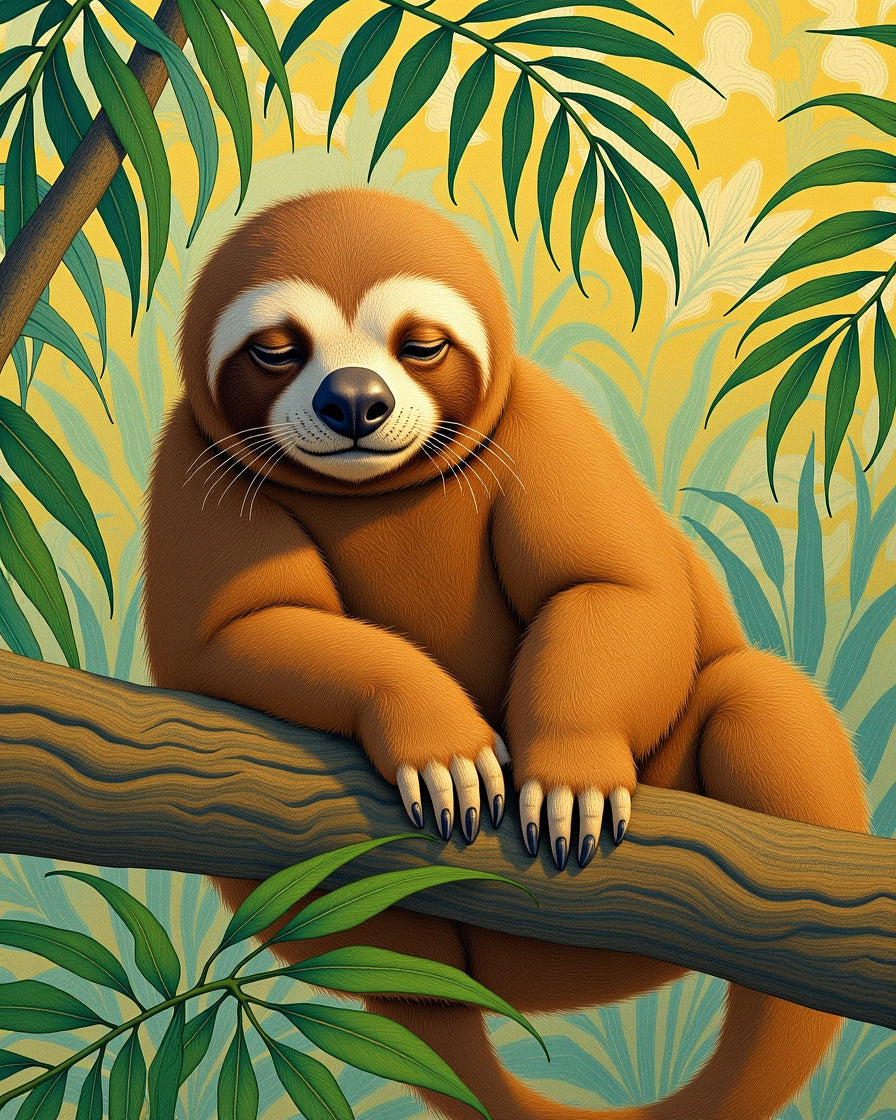 Playful Sloth among Tropical Leaves Rug