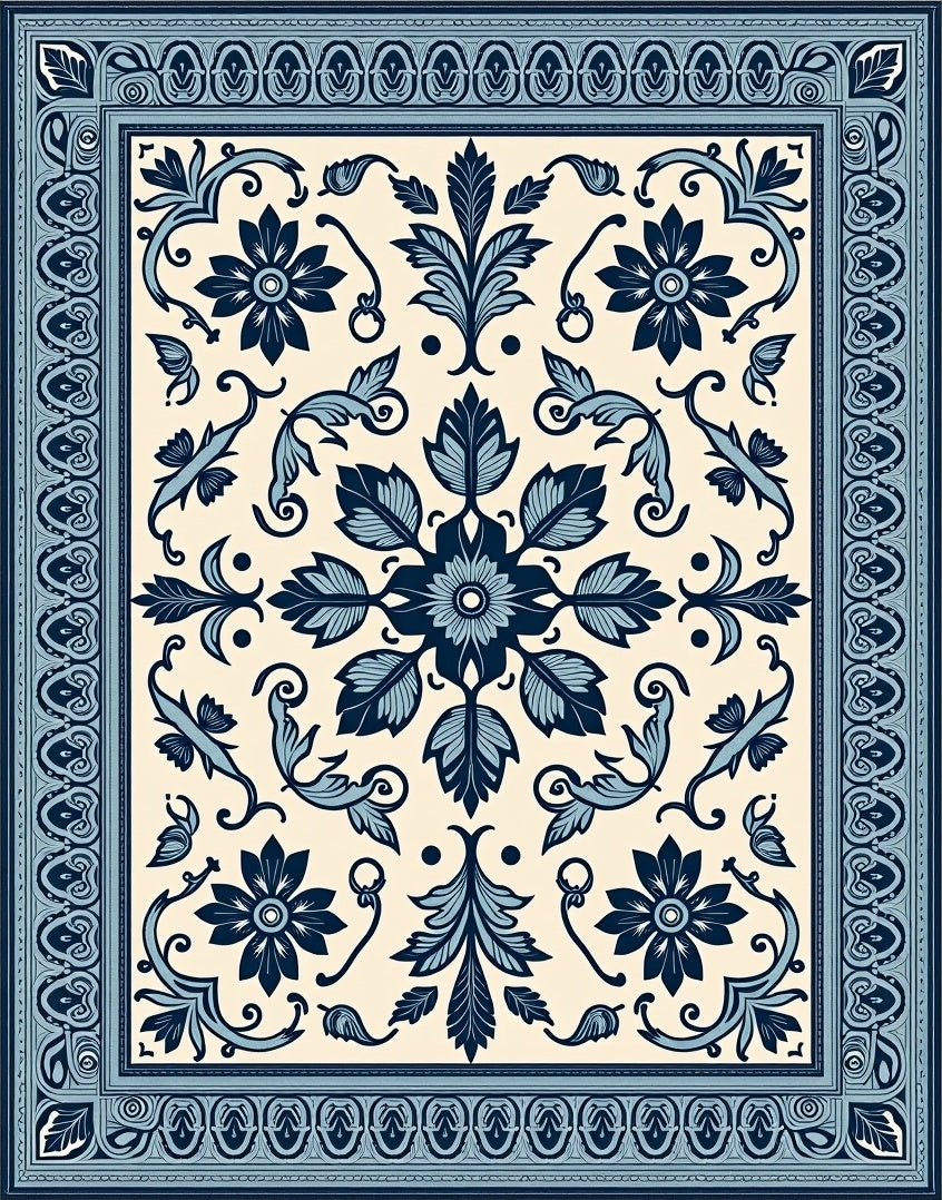 Oceanic Floral Symmetry Cream Tapestry Rug