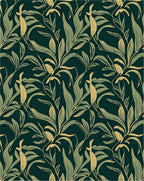 Deep Green Botanical Swirl Leaf Rug