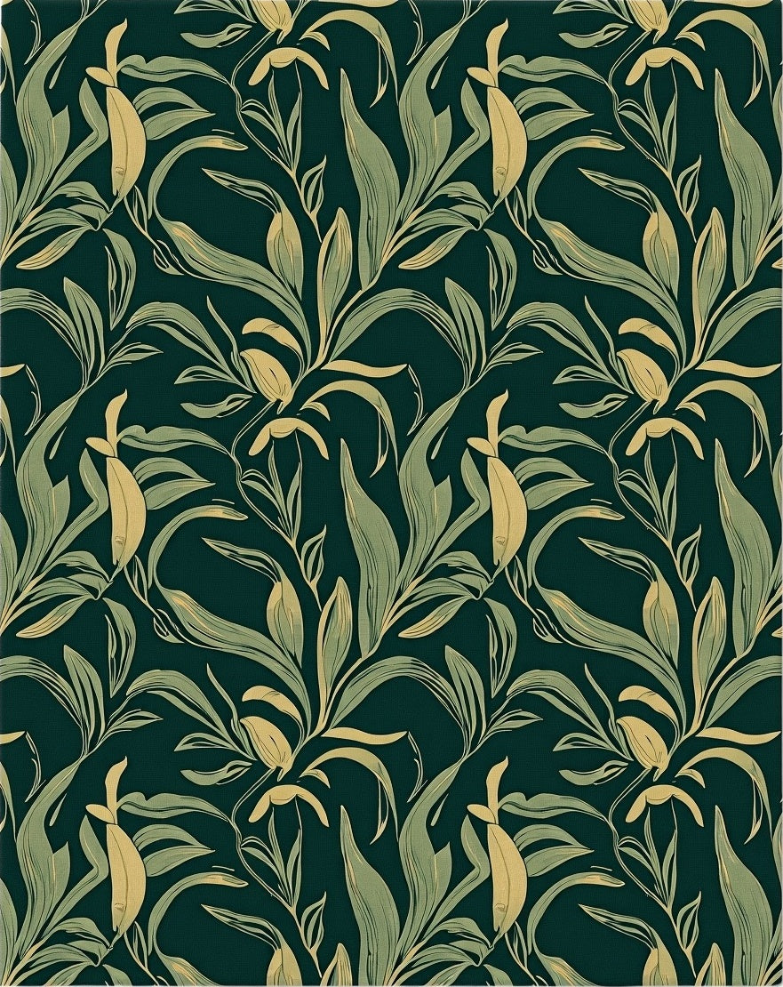 Deep Green Botanical Swirl Leaf Rug