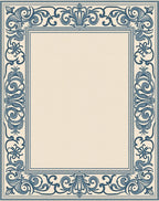 Ornate Blue Floral Scrollwork Centerpiece Rug