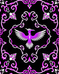 Vibrant Purple Bird Black Swirl Rug
