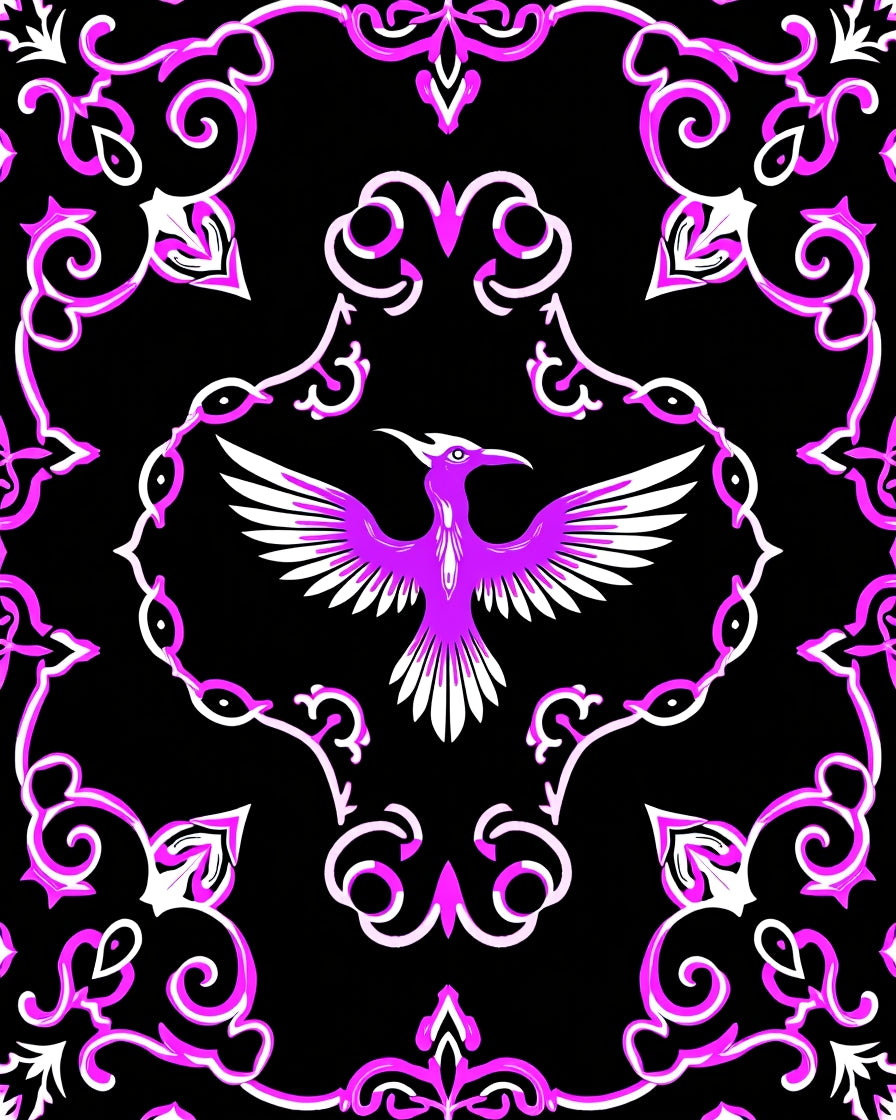 Vibrant Purple Bird Black Swirl Rug