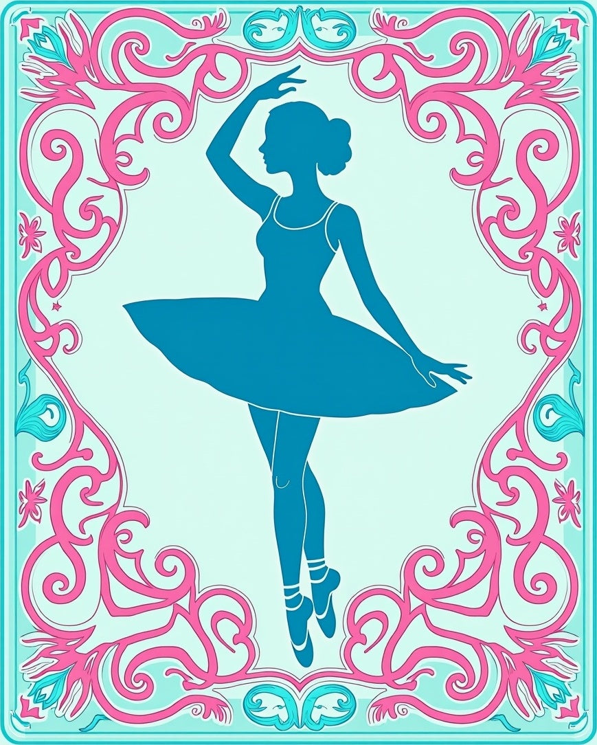 Turquoise Ballerina Pink Floral Frame Rug
