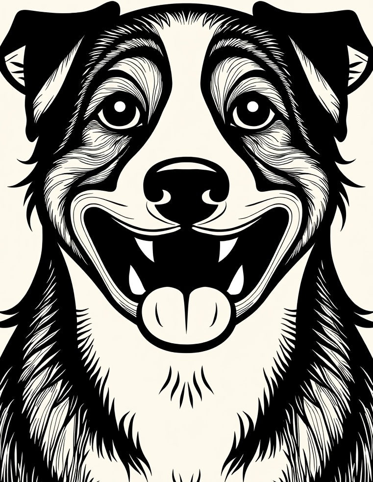Happy Black White Dog Face Art Rug