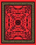 Red Black Floral Geometric Border Rug