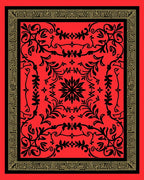 Red Black Floral Geometric Border Rug