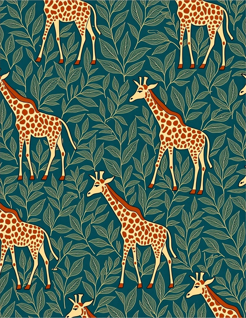 Whimsical Giraffe Foliage Teal Rug