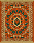 Terracotta Orange Emerald Leaf Medallion Rug