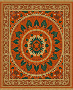 Terracotta Orange Emerald Leaf Medallion Rug