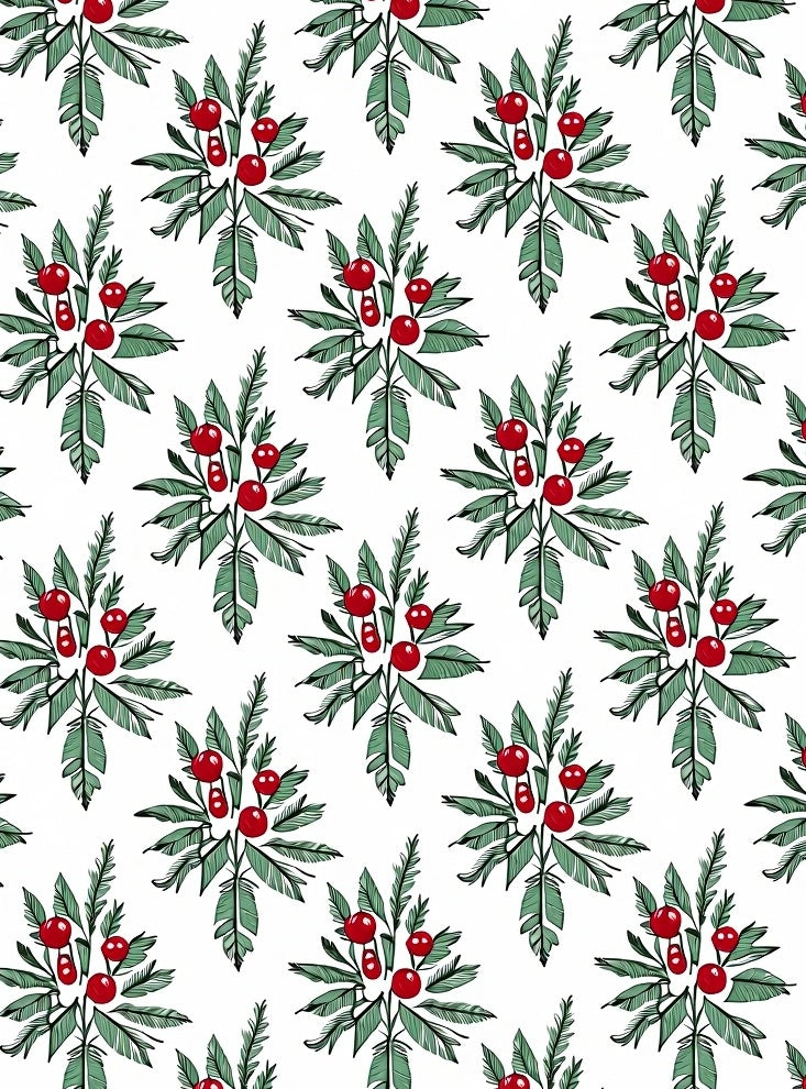 Red Berry Green Leaf Arrangement Rug