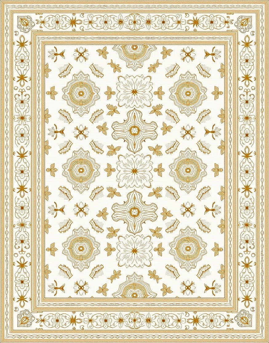 Golden Floral Medallion Cream Harmony Rug
