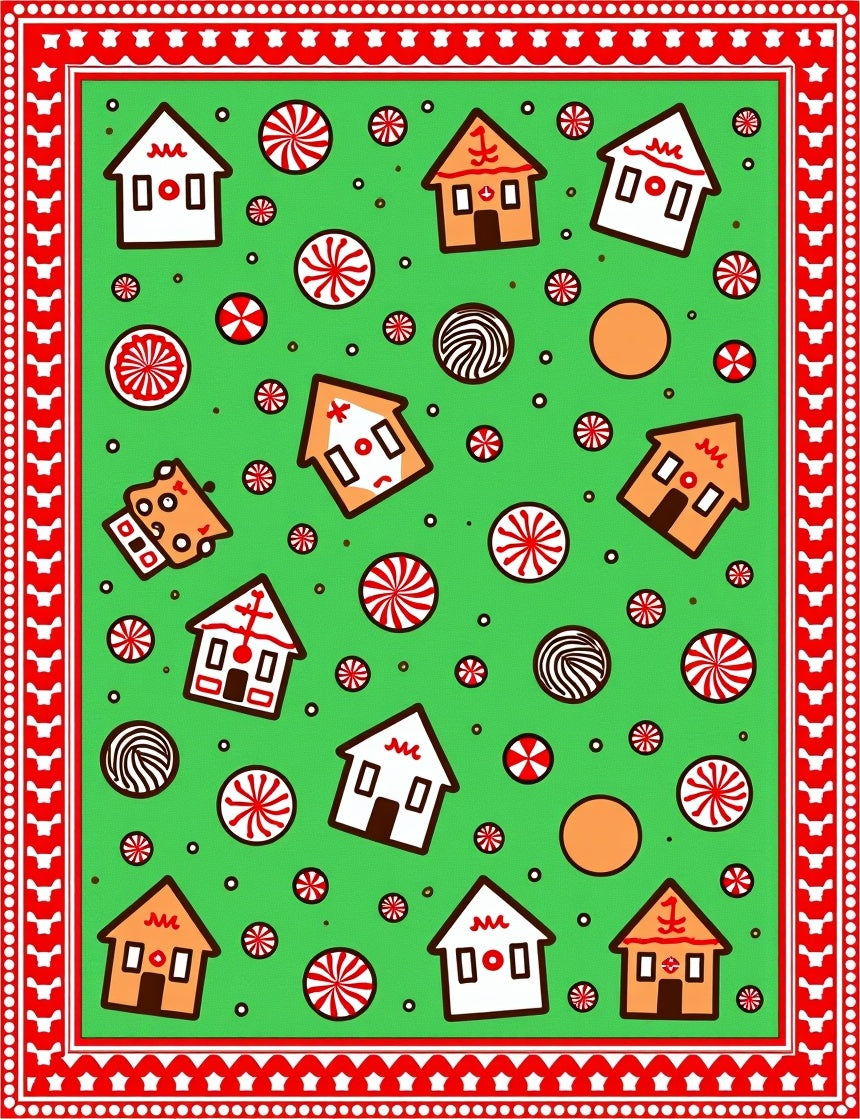 Gingerbread Houses Candy Festive Red Rug