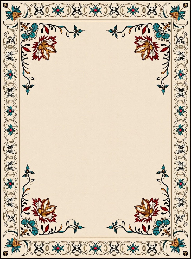 Ornate Floral Medallion Bordered Accent Rug