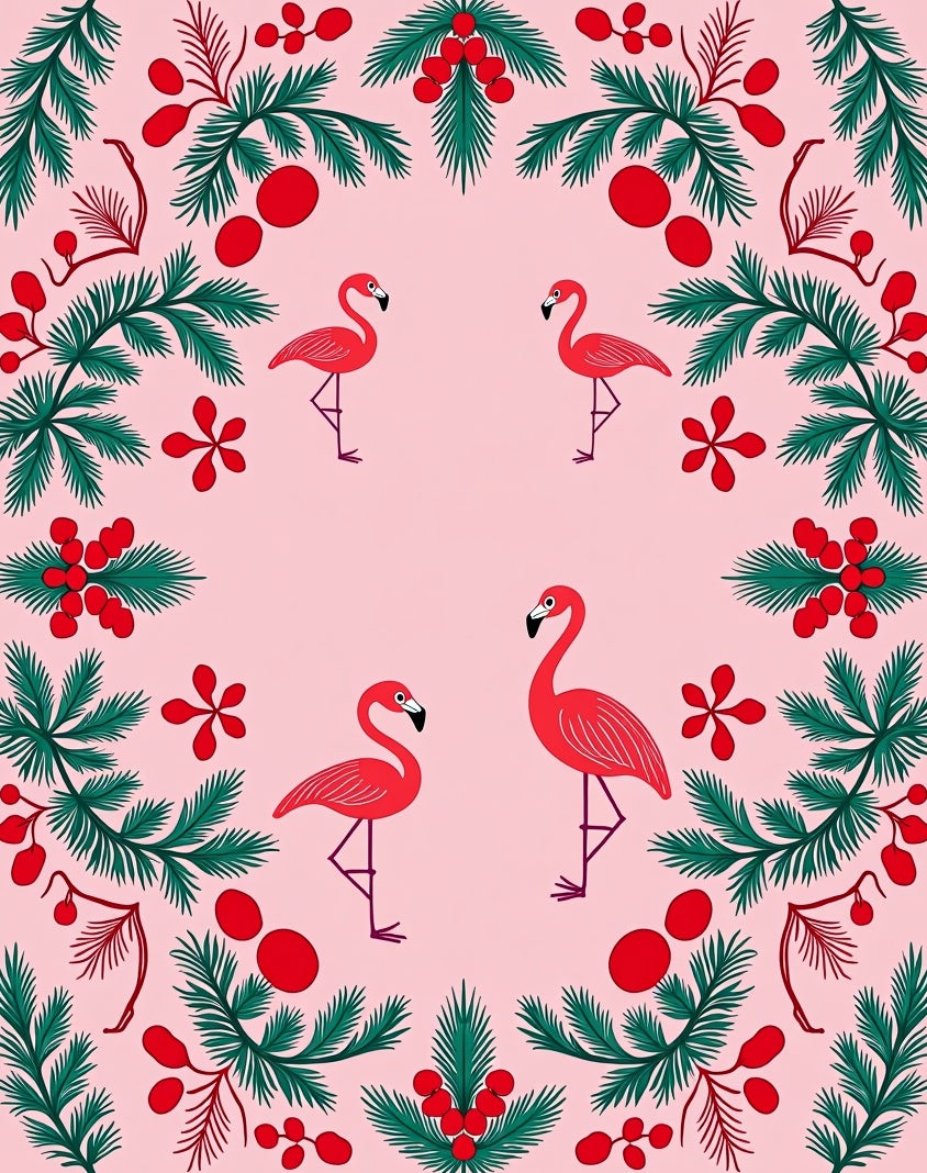 Pink Flamingo Evergreen Berry Garland Rug