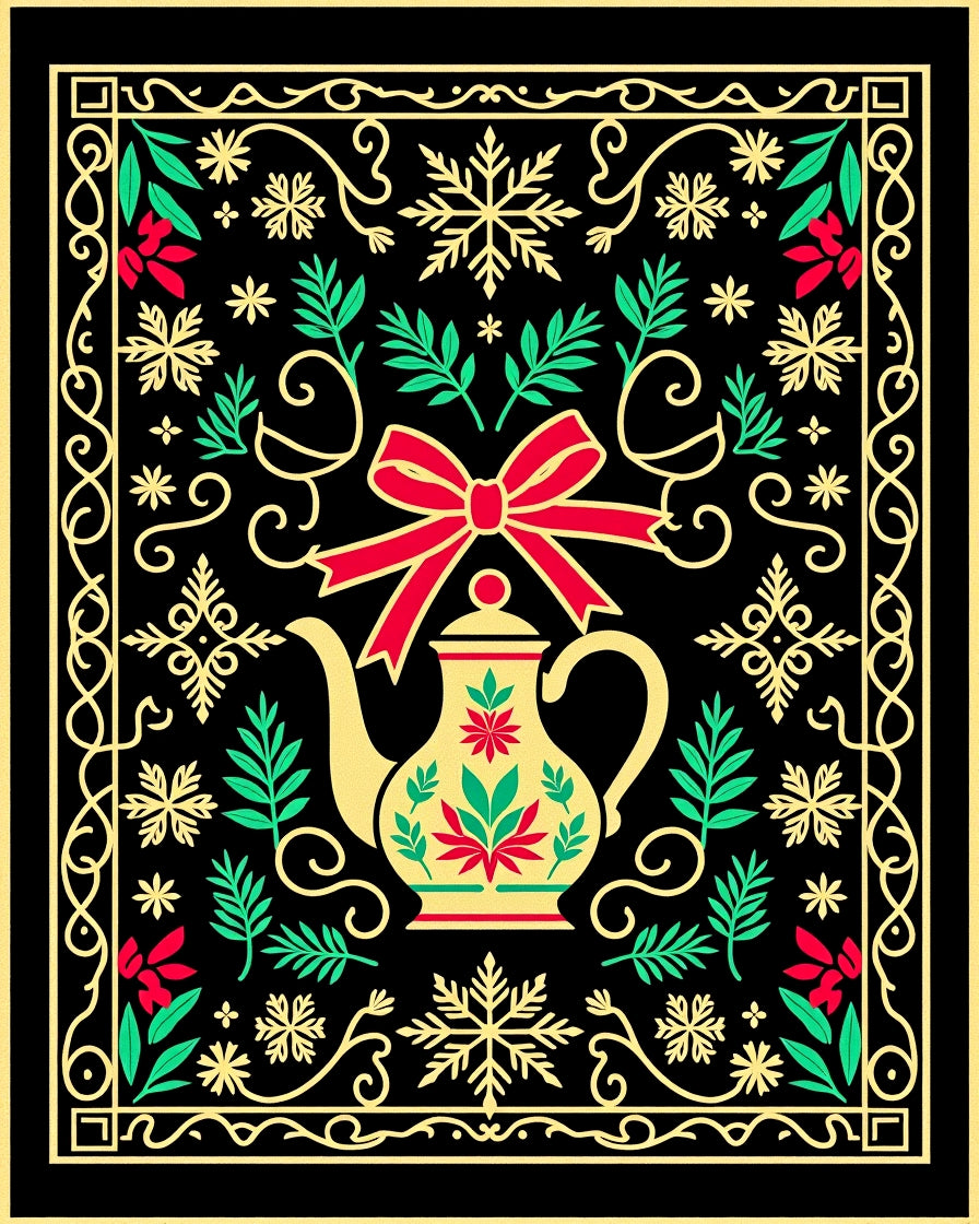 Red Bow Teapot Snowflake Garden Rug
