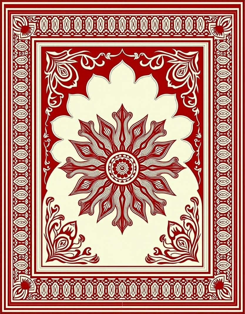 Crimson Cream Floral Sun Medallion Rug