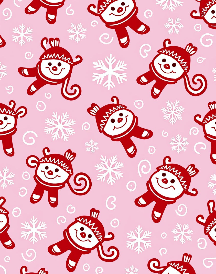 Whimsical Snowman Pink Snowflake Rug