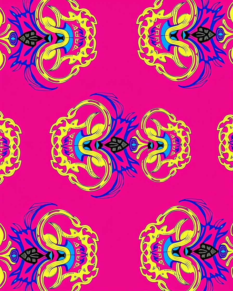 Bright Pink Yellow Blue Swirl Medallion Rug