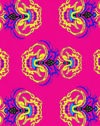 Bright Pink Yellow Blue Swirl Medallion Rug