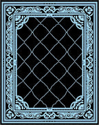 Black Light Blue Scrollwork Diamond Lattice Rug