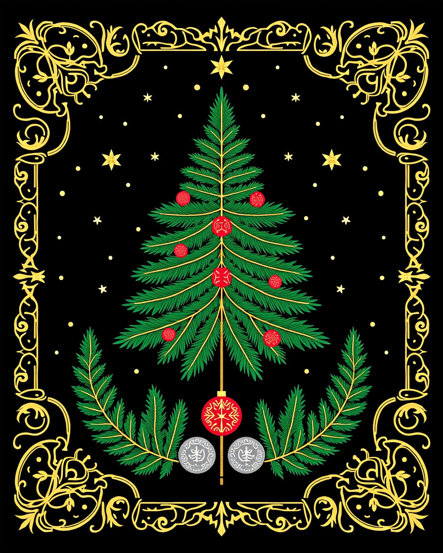 Ornate Black Christmas Tree Garland Rug