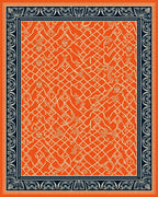 Vibrant Orange Lattice Floral Border Rug