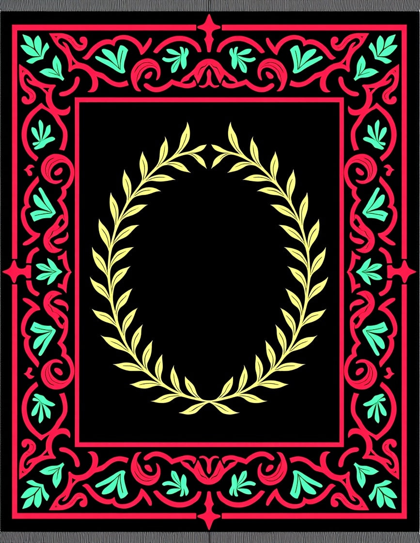 Black Red Yellow Floral Wreath Rug