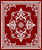 Crimson White Scrollwork Central Ornament Rug