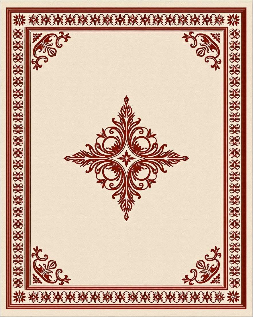 Crimson Floral Lace Border Rug