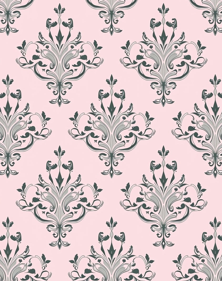 Pastel Pink Gray Damask Floral Ornament Rug