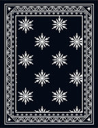 Dark Navy White Snowflake Scattered Border Rug