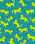 Vibrant Yellow Striped Canines Blue Field Rug