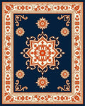 Navy Blue Floral Medallion Cream Border Rug