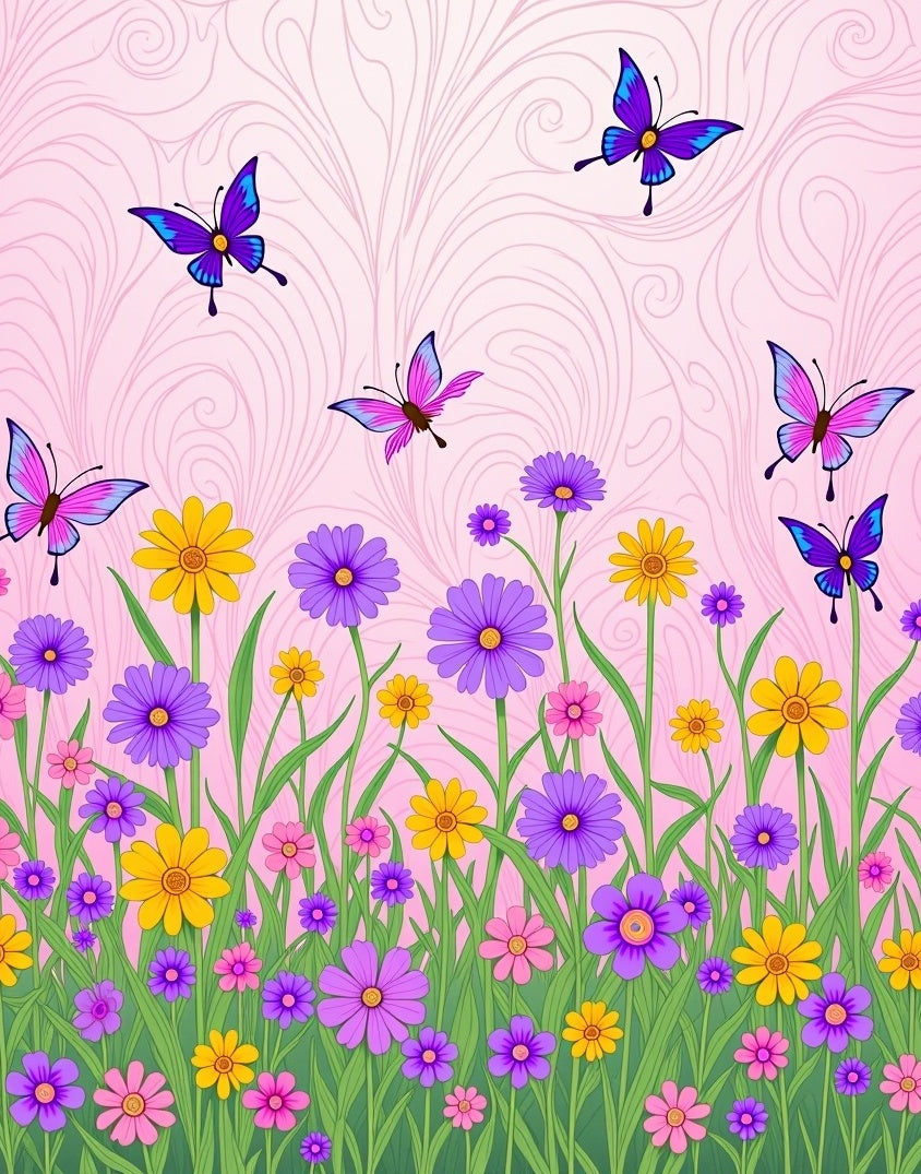 Whimsical Pink Butterfly Meadow Garden Rug