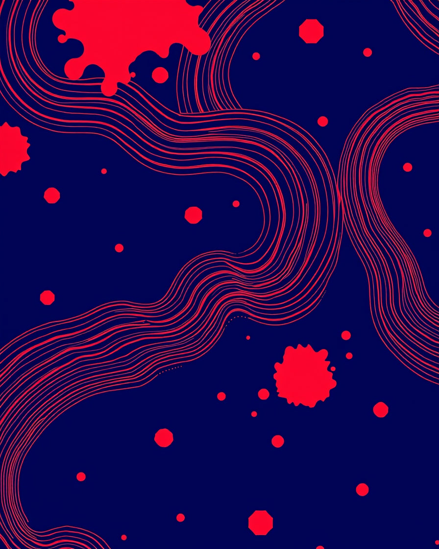 Crimson Waves on Deep Blue Field Rug