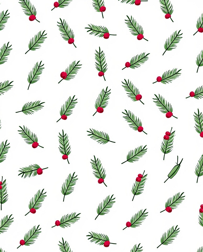 Green Pine Sprig Red Berry Scattered Rug