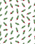 Green Pine Sprig Red Berry Scattered Rug