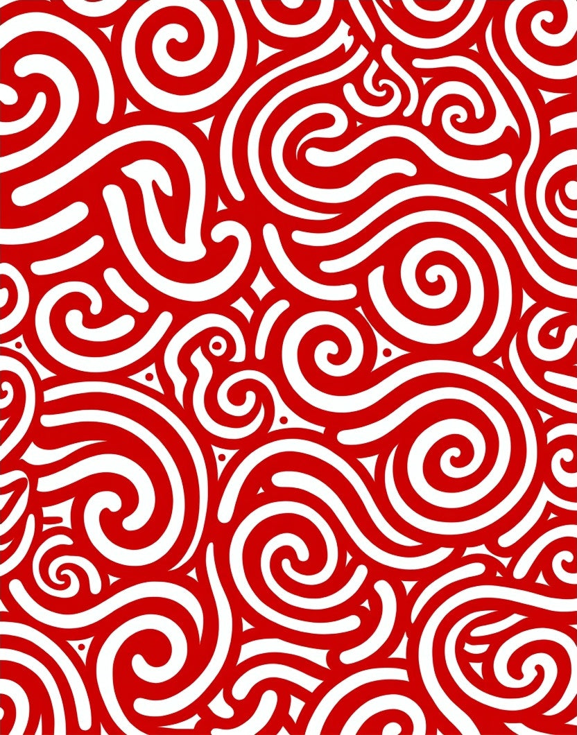 Red White Swirl Abstract Rug