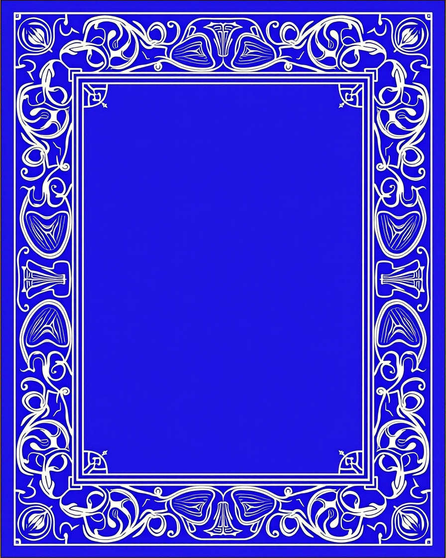 Vibrant Blue Ornate Floral Border Rug