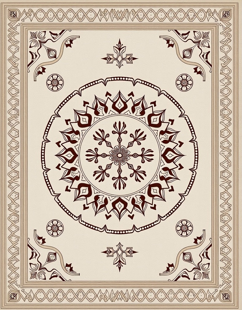 Ornate Cream and Maroon Medallion Rug