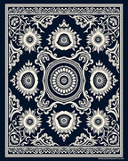 Navy Ivory Floral Sun Mandala Rug