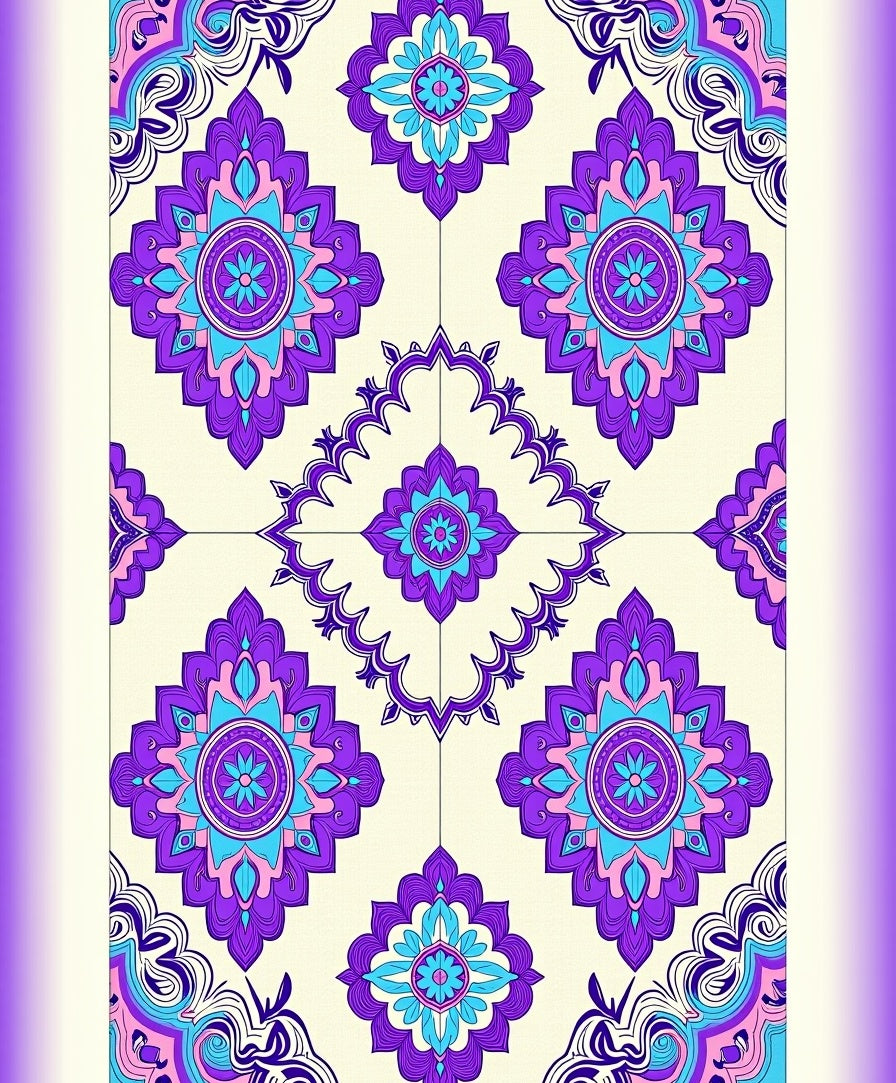 Vibrant Purple Blue Floral Medallion Rug