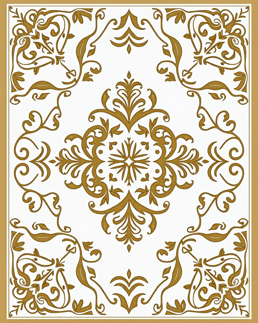 Elegant Gold Floral Scroll Centerpiece Rug