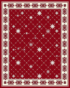 Crimson Snowflakes Lattice Border Rug