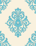 Aqua Damask Flourish Cream Rug