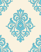 Aqua Damask Flourish Cream Rug