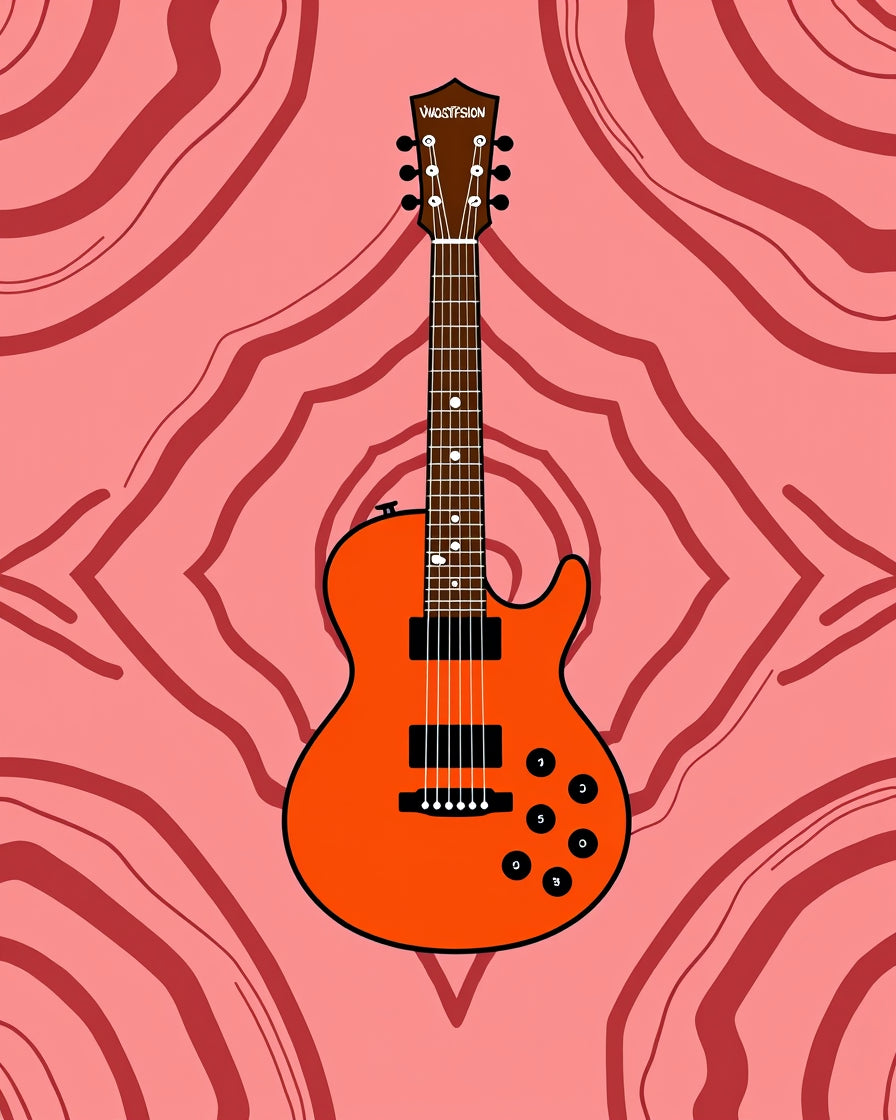 Vibrant Orange Electric Guitar Inlay Rug